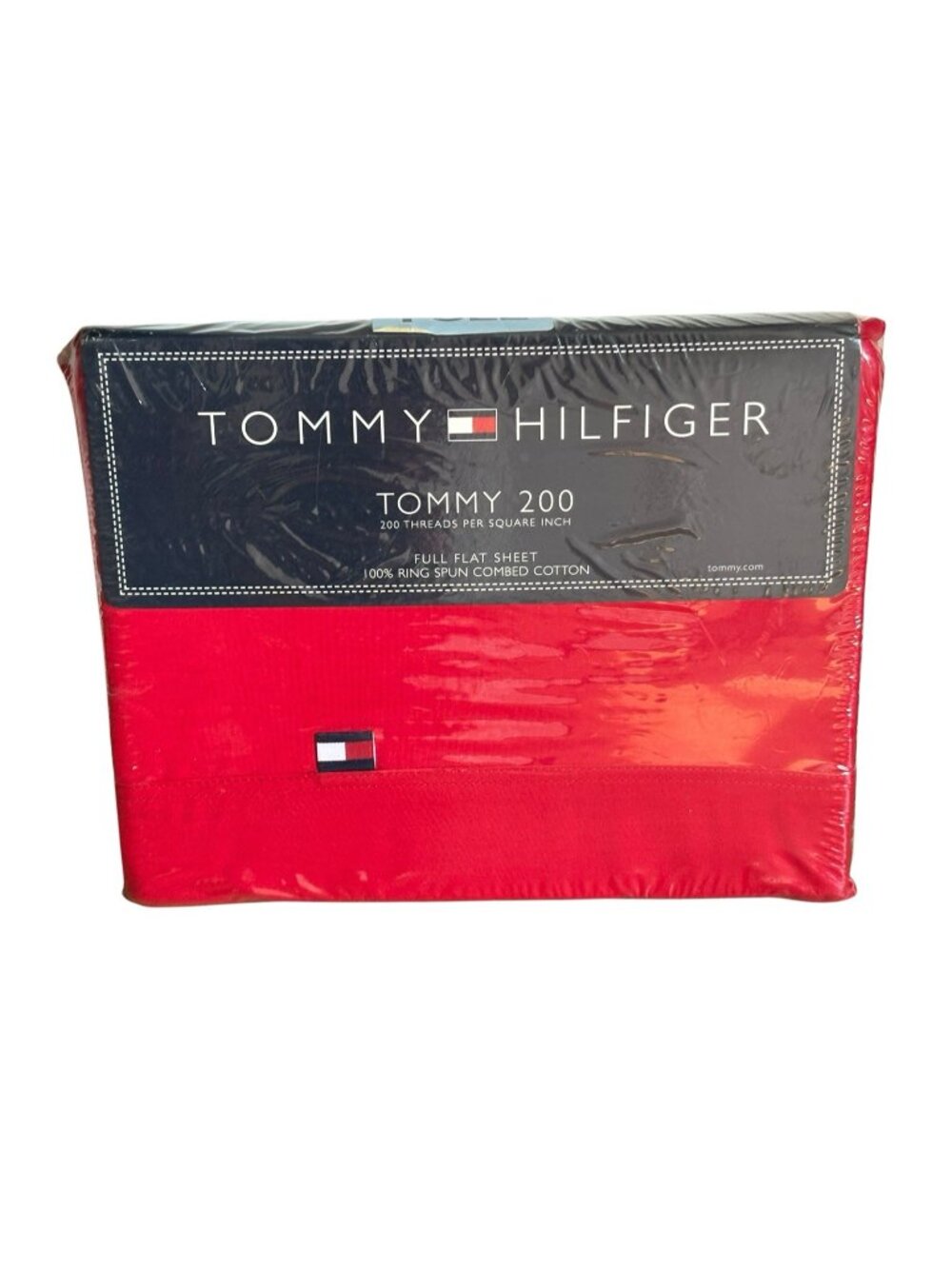 NOS Tommy Hilfiger Tommy 200 TC Full Size Red 100% Combed Cotton Flat Bed Sheet